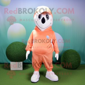 Peach Golf Ball mascot costume character dressed with a Sweatshirt and Shoe laces