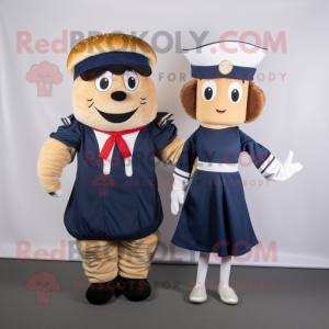 Navy Burgers mascot costume character dressed with a Wrap Skirt and Suspenders