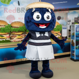 Navy Burgers mascot costume character dressed with a Wrap Skirt and Suspenders