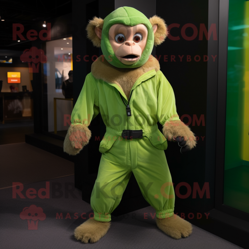 Disfraz de mascota de mono capuchino verde lima vestido con un