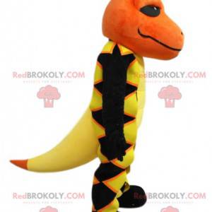 Salamandra mascote amarela e preta com cabeça laranja -