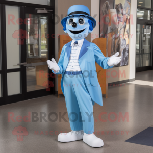 Sky Blue Mime mascot costume character dressed with a Dress Pants and Ties