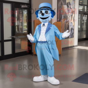 Sky Blue Mime maskot kostym...