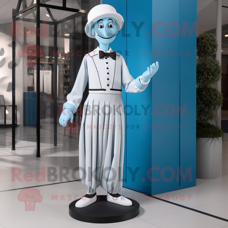 Sky Blue Mime mascot costume character dressed with a Dress Pants and Ties