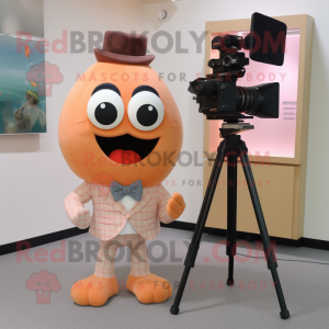 Peach Camera mascot costume character dressed with a Shorts and Bow ties