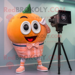 Peach Camera mascot costume character dressed with a Shorts and Bow ties