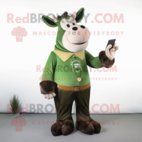 Forest Green Cow mascot costume character dressed with a Corduroy Pants and Rings