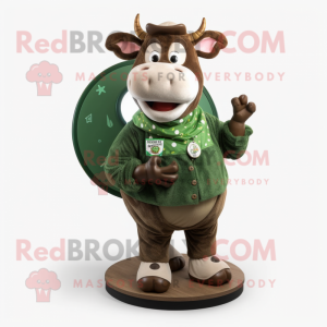 Forest Green Cow mascot costume character dressed with a Corduroy Pants and Rings