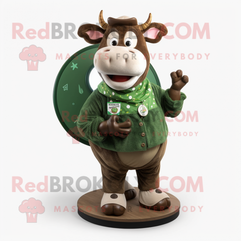 Forest Green Cow mascot costume character dressed with a Corduroy Pants and Rings Forest Green Cow mascot costume character dressed with a Corduroy Pants and Rings