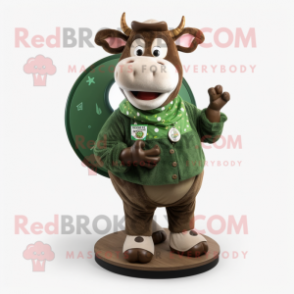 Forest Green Cow mascot costume character dressed with a Corduroy Pants and Rings
