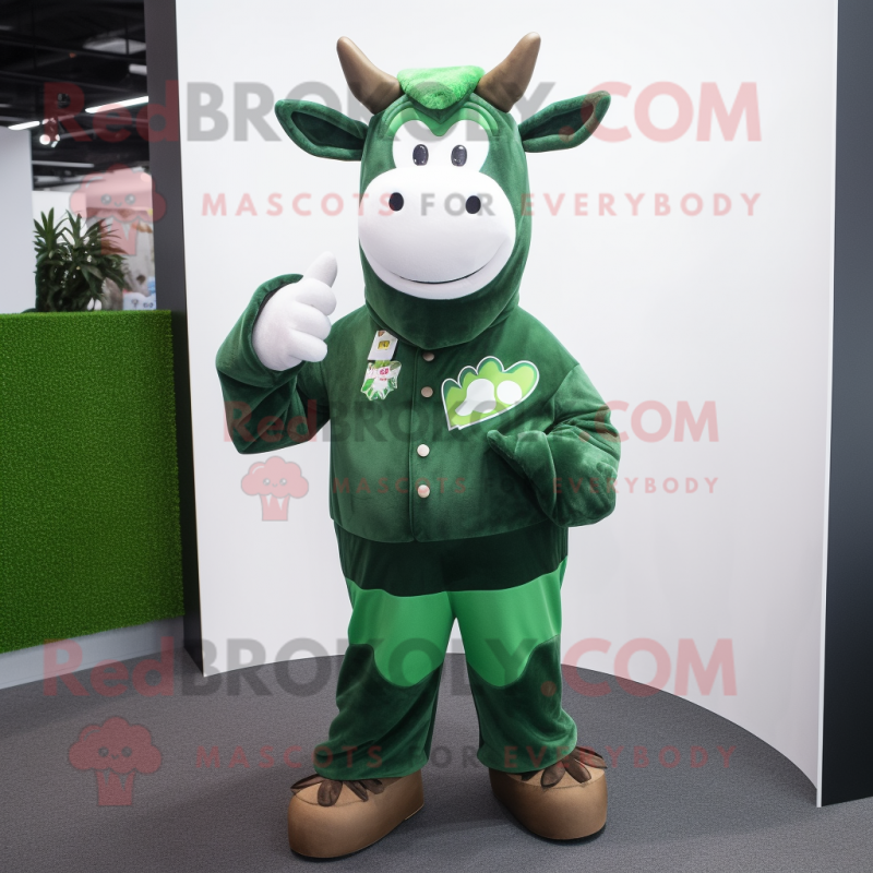 Forest Green Cow mascot costume character dressed with a Corduroy Pants and Rings Forest Green Cow mascot costume character dressed with a Corduroy Pants and Rings