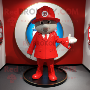 Red Plate Spinner mascot costume character dressed with a Blazer and Caps