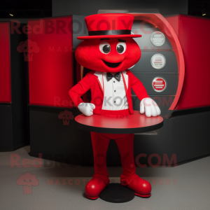 Red Plate Spinner mascot costume character dressed with a Blazer and Caps