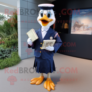 Navy Gosling mascot costume character dressed with a Dress Shirt and Wallets