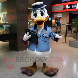 Navy Gosling mascot costume character dressed with a Dress Shirt and Wallets