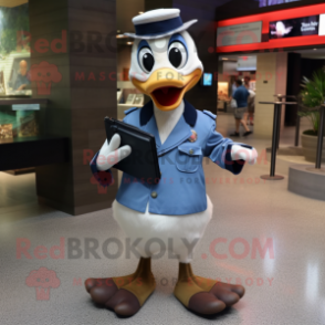 Navy Gosling mascot costume character dressed with a Dress Shirt and Wallets