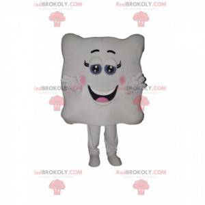 Very smiling white square mascot with rounded corners -