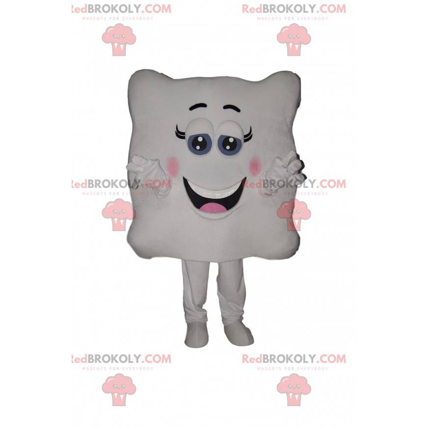 Very smiling white square mascot with rounded corners -
