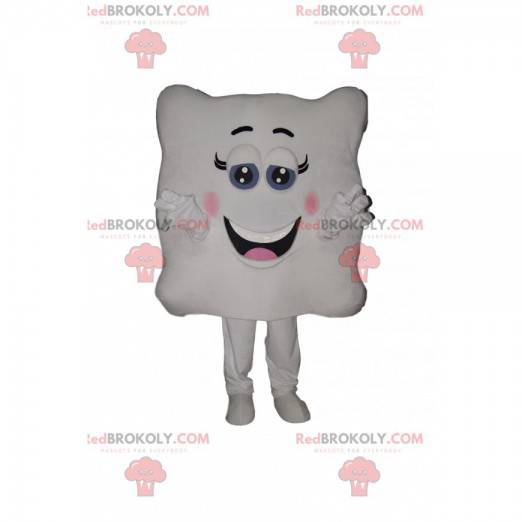 Very smiling white square mascot with rounded corners -