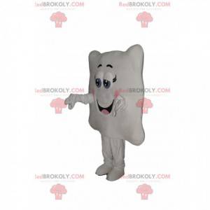 Mascote quadrado branco muito sorridente com cantos