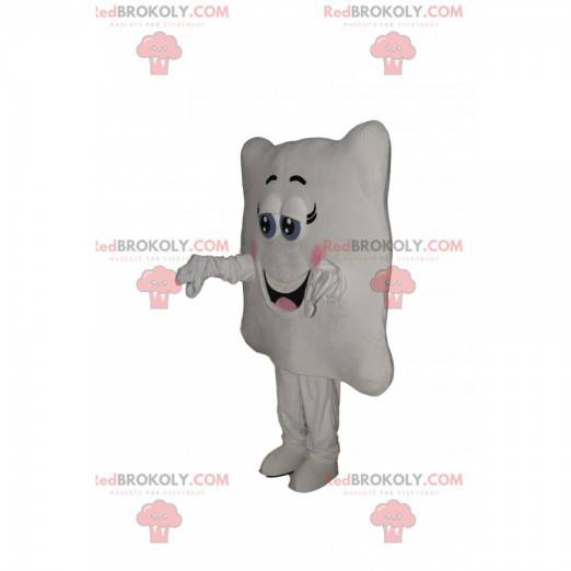 Very smiling white square mascot with rounded corners -