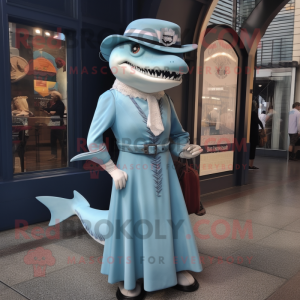 nan Shark mascot costume character dressed with a Empire Waist Dress and Necklaces