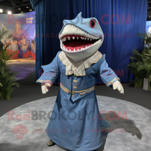 nan Shark mascot costume character dressed with a Empire Waist Dress and Necklaces