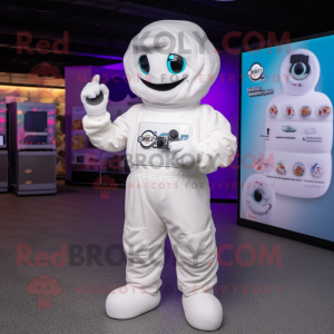 White Ice Cream mascot costume character dressed with a Jumpsuit and Digital watches