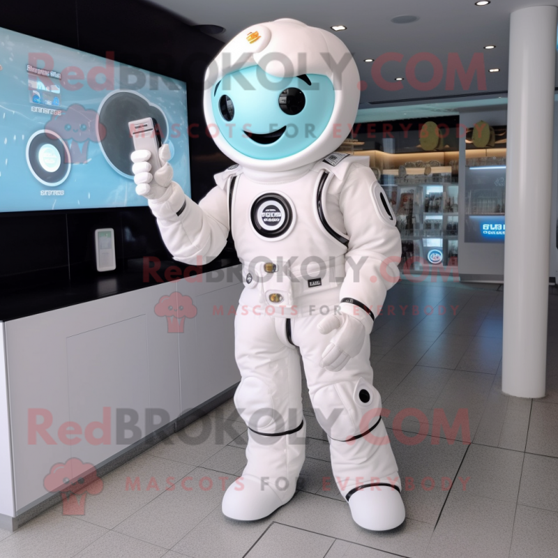 White Ice Cream mascot costume character dressed with a Jumpsuit and Digital watches