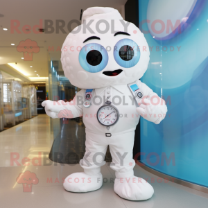 White Ice Cream mascot costume character dressed with a Jumpsuit and Digital watches