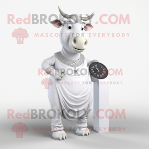 White Zebu mascot costume character dressed with a Evening Gown and Digital watches