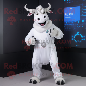 White Zebu mascot costume character dressed with a Evening Gown and Digital watches