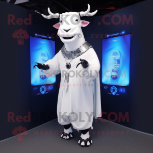 White Zebu mascot costume character dressed with a Evening Gown and Digital watches