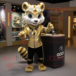 Gold Civet mascot costume character dressed with a Moto Jacket and Shoe clips