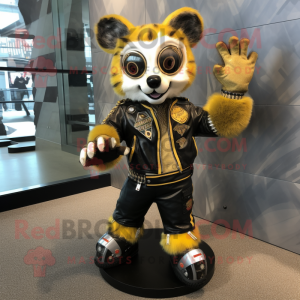 Gold Civet mascot costume character dressed with a Moto Jacket and Shoe clips