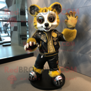 Gold Civet mascot costume character dressed with a Moto Jacket and Shoe clips