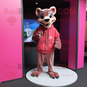 Pink Thylacosmilus mascot costume character dressed with a Chinos and Earrings