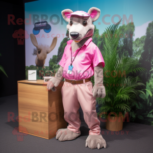 Pink Thylacosmilus mascot costume character dressed with a Chinos and Earrings