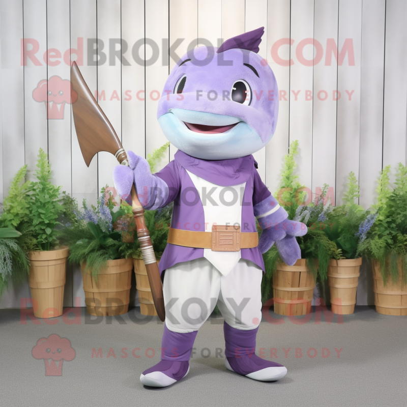 Lavender Swordfish mascot costume character dressed with a Vest and Belts Lavender Swordfish mascot costume character dressed with a Vest and Belts