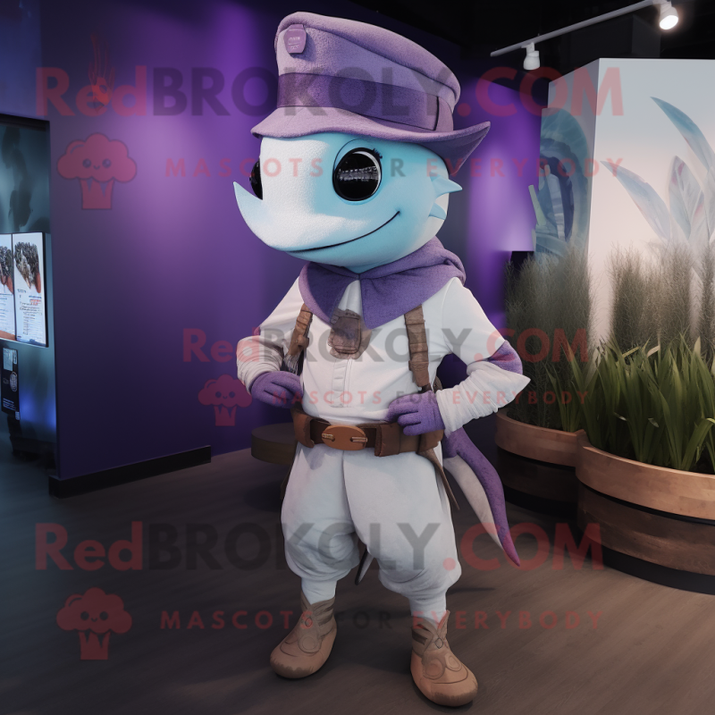 Lavender Swordfish mascot costume character dressed with a Vest and Belts Lavender Swordfish mascot costume character dressed with a Vest and Belts