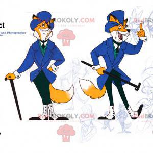 Mascote raposa laranja e branca de terno e gravata -