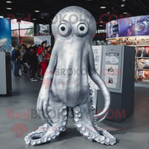 Silver Octopus mascot costume character dressed with a Skinny Jeans and Coin purses