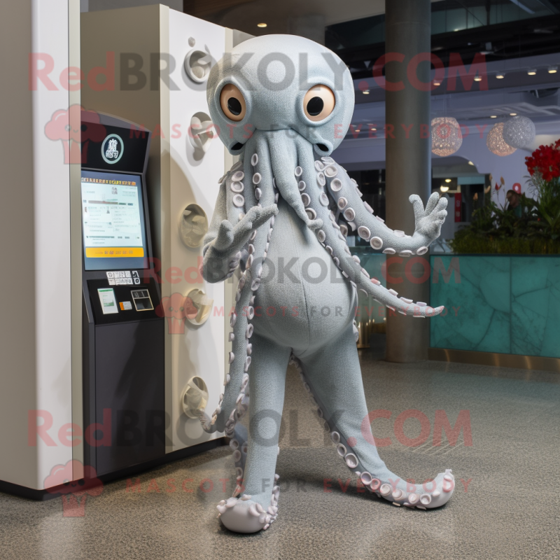 Silver Octopus mascot costume character dressed with a Skinny Jeans and Coin purses