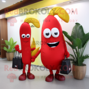 Red Banana mascot costume character dressed with a Midi Dress and Briefcases