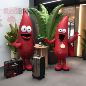 Red Banana mascot costume character dressed with a Midi Dress and Briefcases