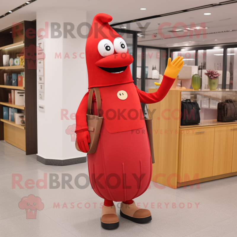 Red Banana mascot costume character dressed with a Midi Dress and Briefcases