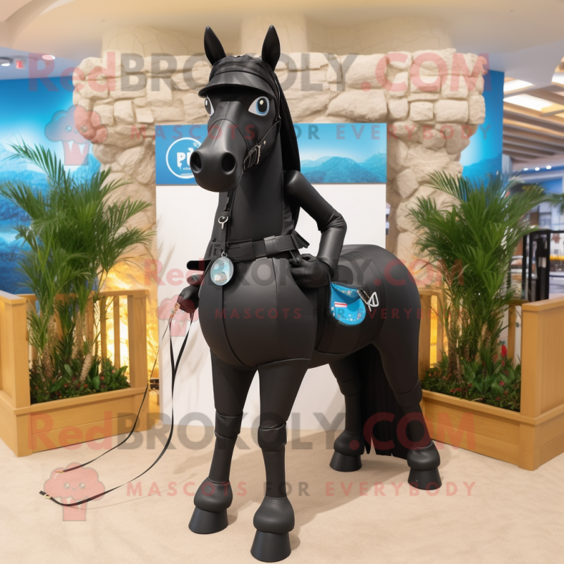 Black Mare mascot costume character dressed with a Bikini and Belts Black Mare mascot costume character dressed with a Bikini and Belts