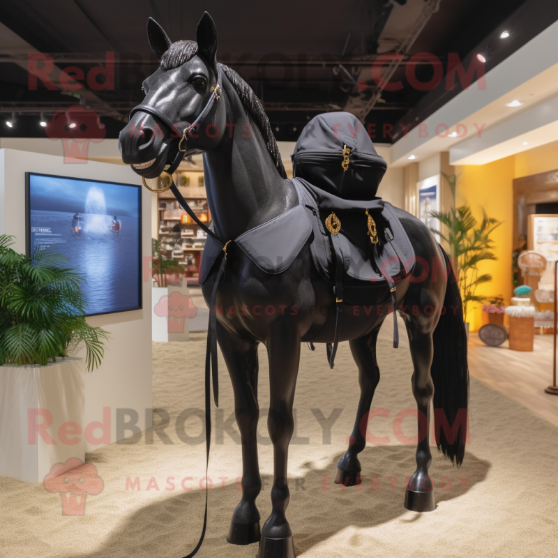 Black Mare mascot costume character dressed with a Bikini and Belts Black Mare mascot costume character dressed with a Bikini and Belts