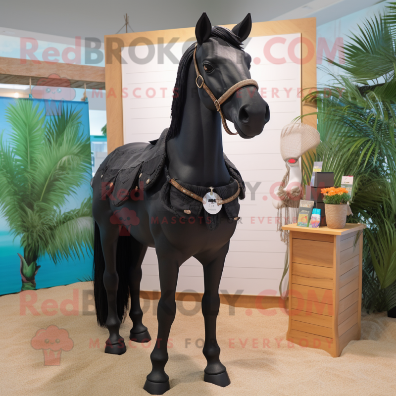 Black Mare mascot costume character dressed with a Bikini and Belts Black Mare mascot costume character dressed with a Bikini and Belts