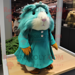 Teal Guinea Pig mascot costume character dressed with a Skirt and Earrings